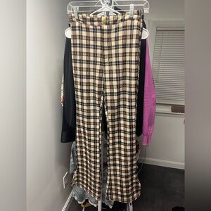 SHEIN Black and Cream Plaid Flare Pants